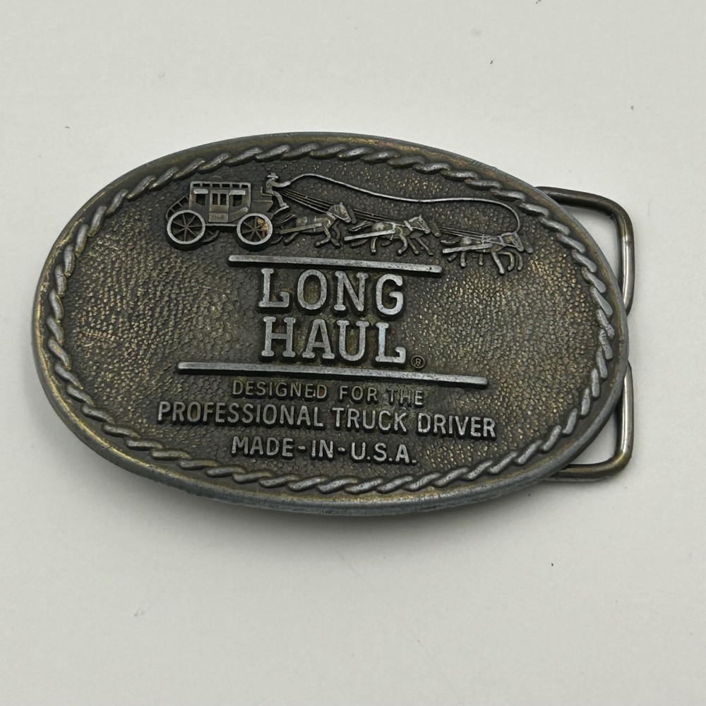 80s Long Haul Belt Buckle Mens OS Bronze VTG Stagecoach Trucker Americana USA