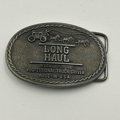 80s Long Haul Belt Buckle Mens OS Bronze VTG Stagecoach Trucker Americana USA