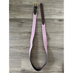 Vineyard Vines Pink Whale Print Silk & Leather Belt Solid Brass Buckle Size 54