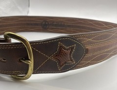 Vintage Larry Mahan Tooled Embroidered Leather Belt 6511 size 34