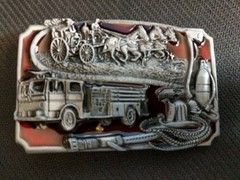 ♈ FIRE DEPARTMENT Belt Buckle red inlets ♈ Fire Dept Great gift.Classic retro