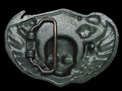 TJ15114 REALLY COOL **WINGED SKELETON SKULL** FASHION SILVERTONE BELT BUCKLE