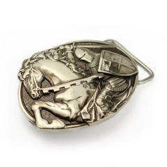 German silver belt buckle Fighting Knight Medieval military german silver buckle