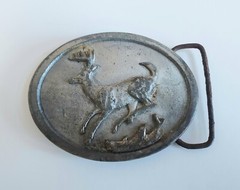 Vintage 1976 Pilgrim Pewter Inc. Sid Bell Design Oval Running Buck Belt Buckle