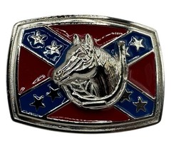 Red White Blue Stars Horse Shoe Belt Buckle Metal New