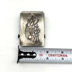 Vintage 90s Silver-tone Metal Flame Skull Military Slide Buckle for 1.5&Prime;Web Belt