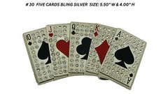 Royal Flush Blinged Iced Style Silver Rhinestone Las Vegas Poker Belt Buckle New
