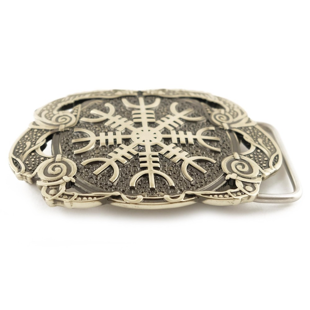 Helm of Awe german silver belt buckle, Viking Helm of Terror Scandinavian Pagan