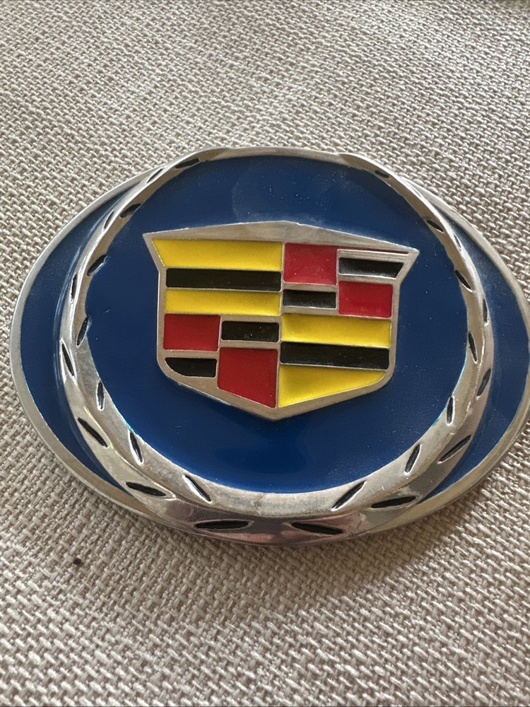Cadillac Belt Buckle Crest Logo Blue Oval Pewter Belt Buckle