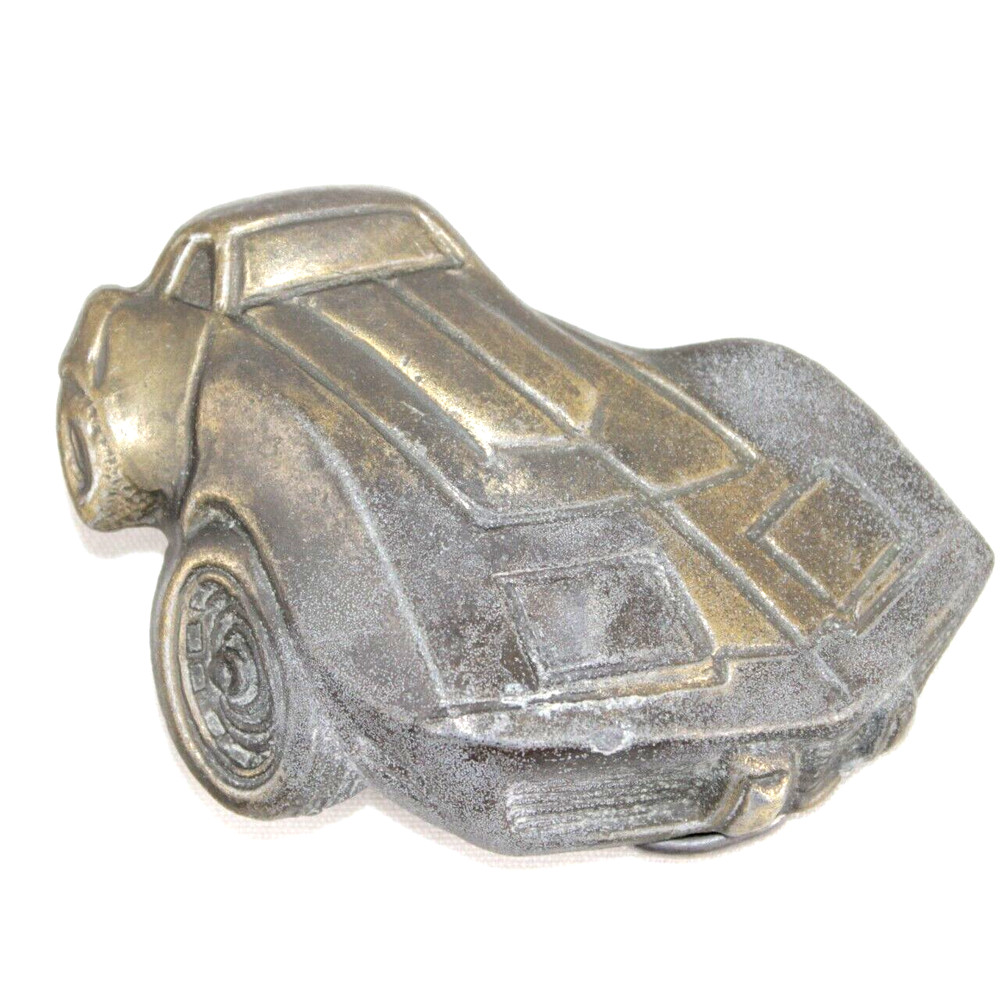 Vintage Corvette Car Shaped Embossed Metal Belt Buckle #4061