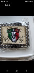Ariat Men&rsquo;s Western Embroidered Belt Buckle Beige Black Gold Logo Mexican Flag