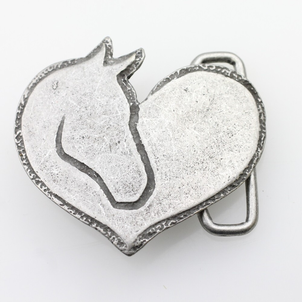 Heart with Horse Head Belt Buckle, Belt Buckle Leather Belt Antique Silver Rusic