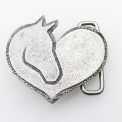 Heart with Horse Head Belt Buckle, Belt Buckle Leather Belt Antique Silver Rusic