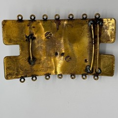 Vintage Maya Mexico Brutalist Mixed Metal Belt Buckle Clay Mask Enamel Folk Art