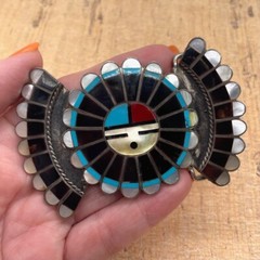 Sterling Silver Zuni Sunface Inlay Belt Buckle–36g