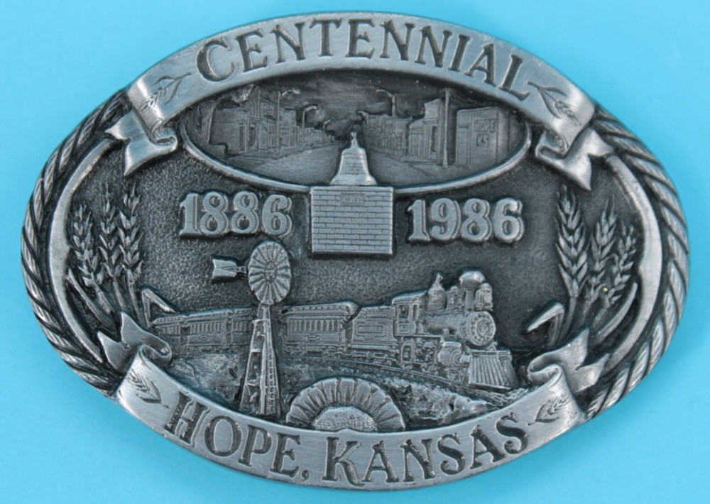 VTG 80s Hope Kansas Centennial Western Commemorative Belt Buckle