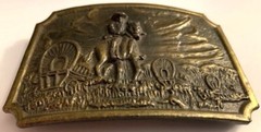 Vintage Wild West Themed Solid Metal (Possibly Brass ?) BELT BUCKLE -3.5&Prime; x 2.5&Prime;