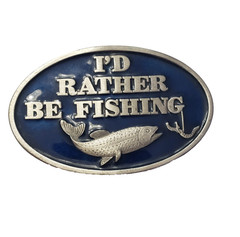 Vtg Capt Hawks 1978 Belt Buckle I&rsquo;D RATHER BE FISHING 3.5×2.25 Oval Father Dad