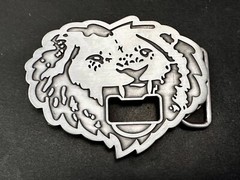 Roaring Lion Head Silver Tone Cutout Belt Buckle and Bottle Opener