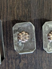 925 & 12k Gold And Sterling Silver 3pc Engraved Flower Accent Belt Loop Keepers