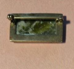 Vintage Green Serpentine Stone, Hematite Frame Silver tone