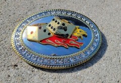Carroo signed Gold & Silver Tone DIce Belt Buckle Heavy Metal Pre-owned