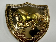 Running Galloping Horse Shield with Sparkling Rhinestones Reflective Belt Buckle