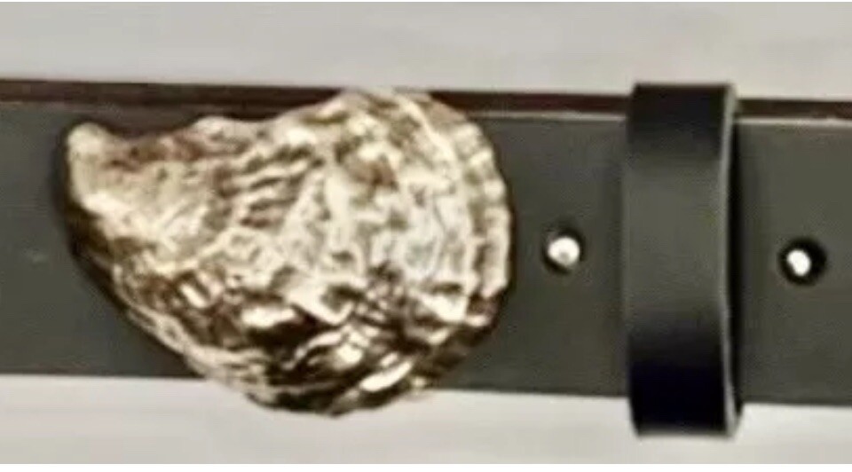 Solid Brass Blue Point Oyster Shell buckle : Artist Bernard Kelly/ Bonfe Leather