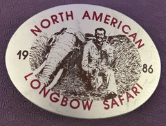 Longbow Safari 1986 Elephant Graphic Oval Belt Buckle Silver Metal Clip.
