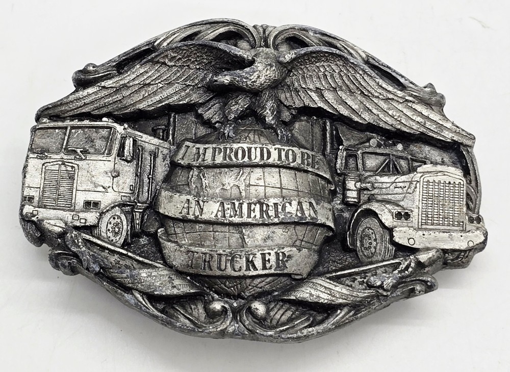 I’m Proud To Be An American Trucker Driver Belt Buckle USA Vintage Bergamot 1986