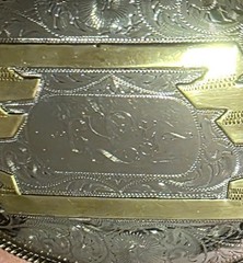 Vintage Metal Belt Buckle, Silver and Brass, Really Big Extra Large Size, Nice