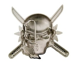 Skull Belt Buckle Skeleton Metal Gothic Tattoo Halloween Costume Crossed Swords