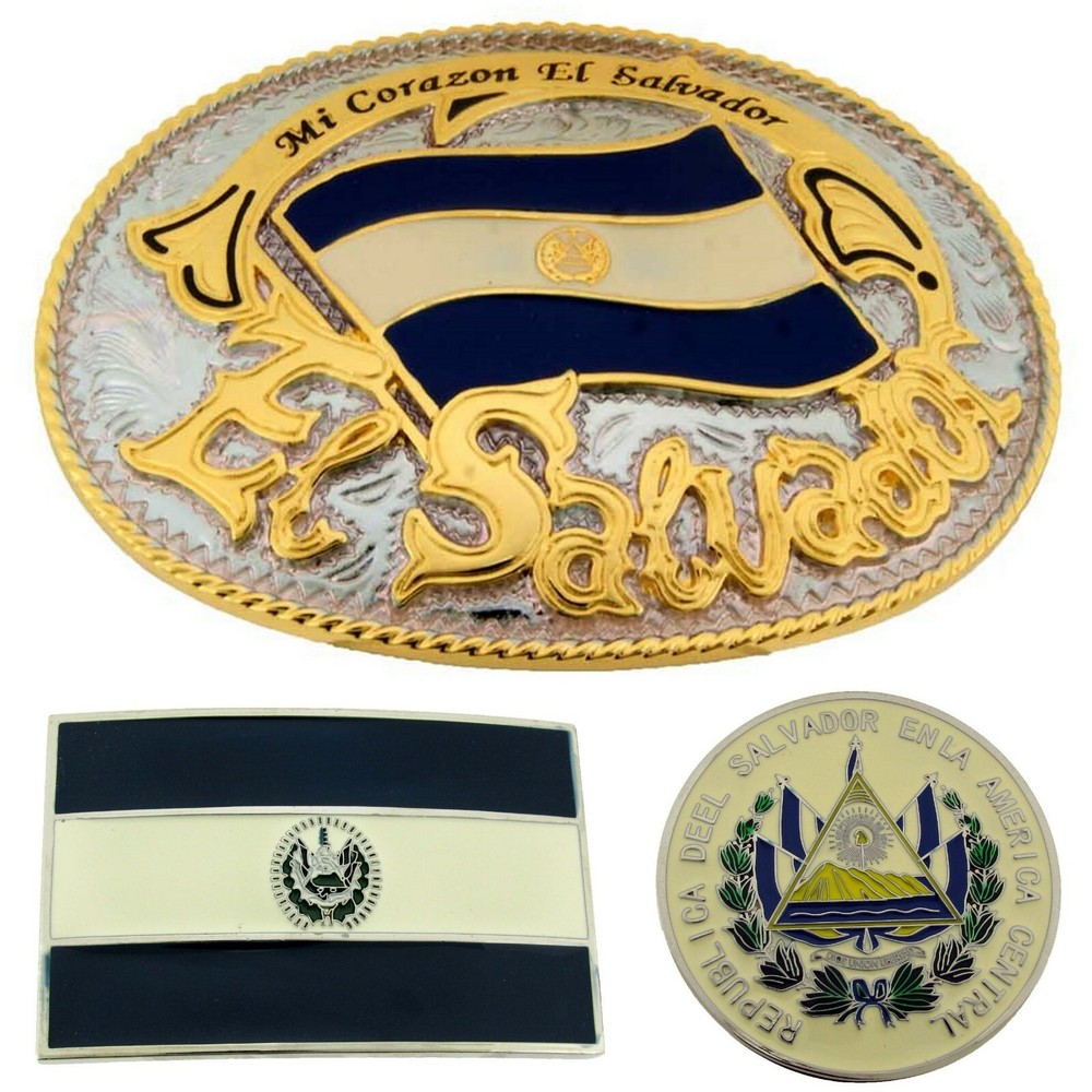 6 Pcs Wholesale Belt Buckles Lot El Salvador Country Flag Western Cowboy Rodeo