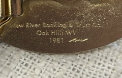 1981 New River Banking And Trust Company Blank Gold Toned Country Belt Buckle