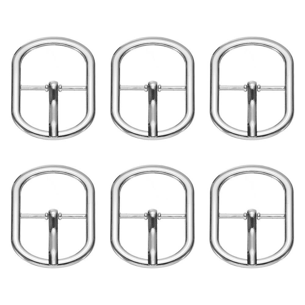 6 Pcs 1 Inch Single Prong Buckles Oval Center Bar Buckles, Silver Tone