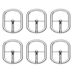 6 Pcs 1 Inch Single Prong Buckles Oval Center Bar Buckles, Silver Tone