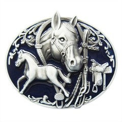 Western Zinc alloy Leather Belt Buckle Oval Enamel Horses Rodeo Shape Pattern