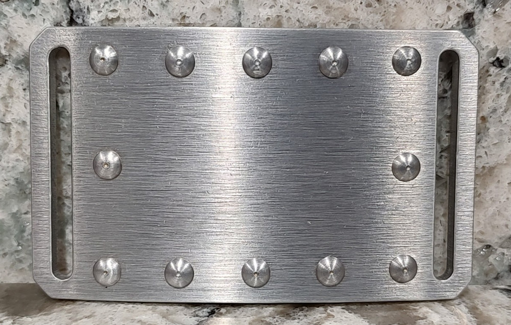 GRIP6 BELT BUCKLE – AIRPLANE RIVETS – RAW ALUMINIUM – 1.5 INCH WIDE