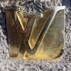 Vtg Louis Vuitton Gold Tone Belt Buckle Iconic LV Engraved Logo Y2K Distressed
