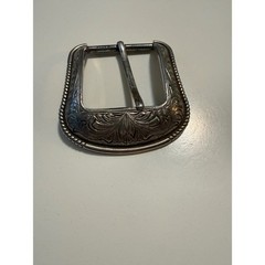 Vintage Justin Boots Silver Tone Floral Engraved Western Belt Buckle Scroll