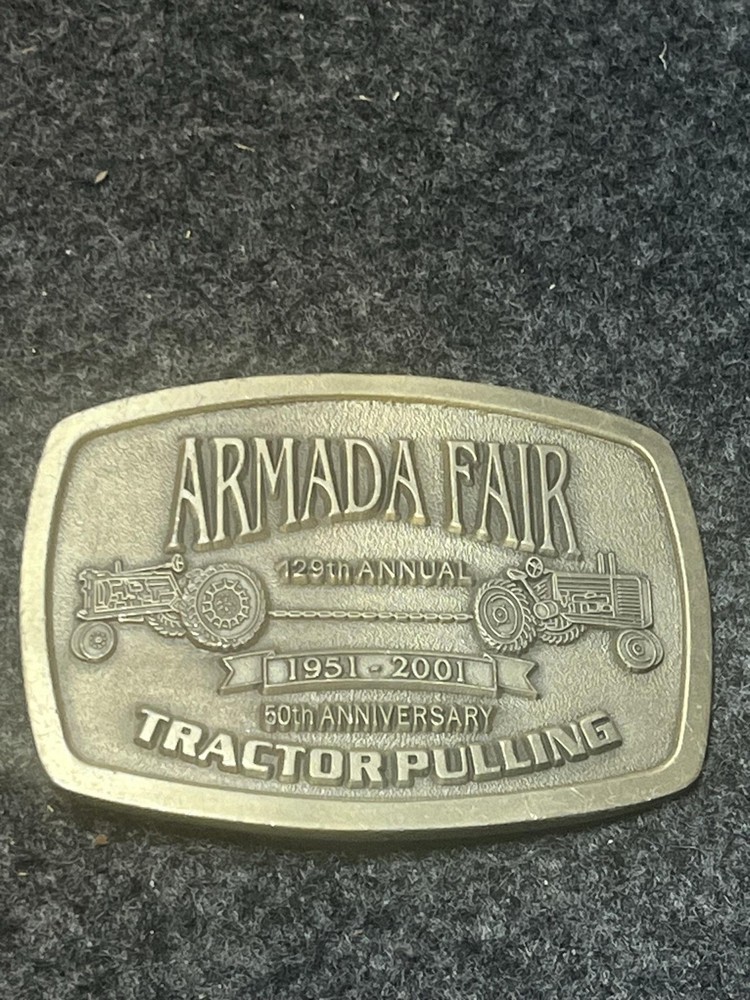 Vintage Armada Fair Tractor Pulling 50th Anniversary Belt Buckle Mens Gold