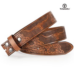 TRIWORKS Western Belts for Men without Buckle Cowboy Fit Size 46&Prime;-50&Prime;, Brown