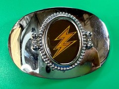 Lightning Bolt Strike Electric Shock Flash Cabochon On Reflective Belt Buckle