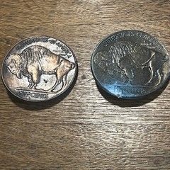 Lot of 2 VTG Buffalo 5 Cents Nickel Belt Buckle Silver Round USA 3&Prime; Diameter B13