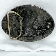 Vtg EGE Belt Buckle 3.5&Prime; Oval Flying Eagle Western USA Cutwork Metal Alloy
