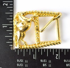 Belt Buckle Overlay Horse Gold Tone Cowboy Small Classic Box Frame Clip