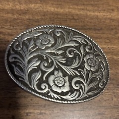 Vintage Collectible Flowers and Swirls Metal Belt Buckle, VGC