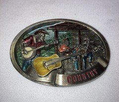 Vintage Country Pickers 1986 C & J inc Belt Buckle Enamel Guitar Players #1446