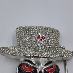 Fashion Skull Skeleton With Clear Rhinestone Hat Belt Buckle Silver Toned New