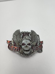 Rebel Rider Belt Buckle Outlaw Biker Motorcycle MC Rocker Skull & Eagle